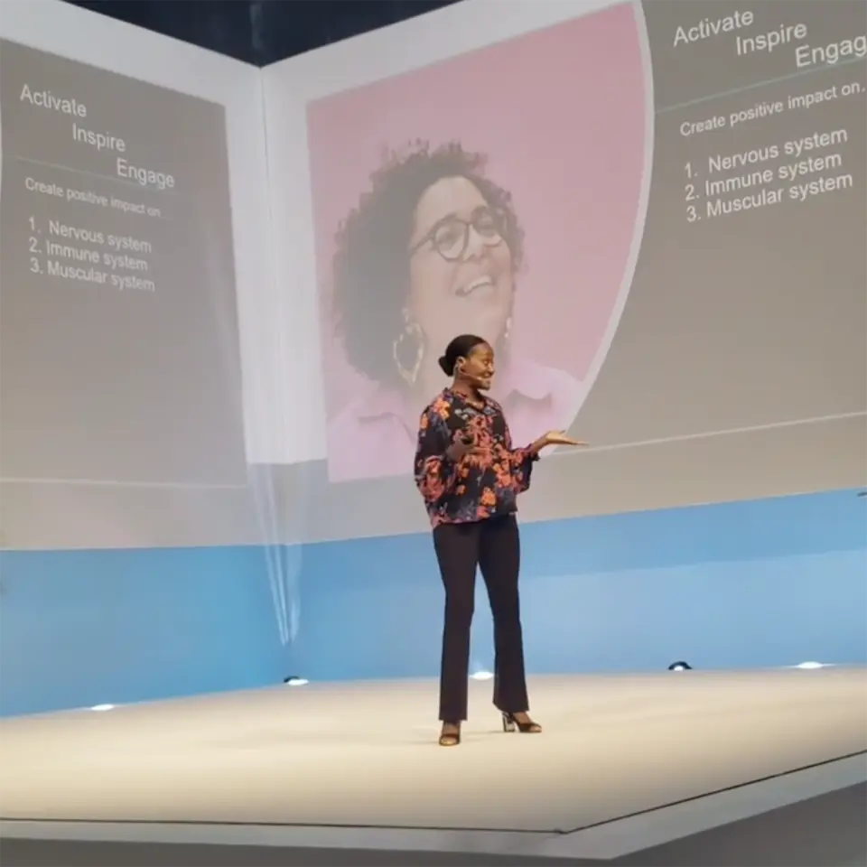 Fran Dean-Bishop speaking on stage